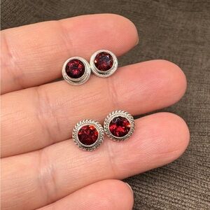 Sterling silver natural garnet stud earrings